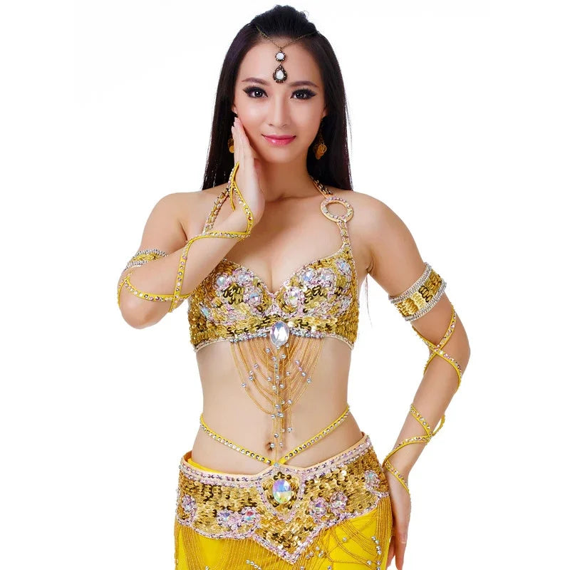 Dazzling Beaded Belly Dance Bra & Belt 2-Piece Costume Outfit Set
