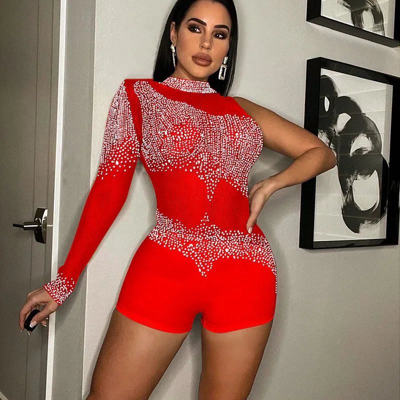 Sparkly Rhinestones Mesh Romper