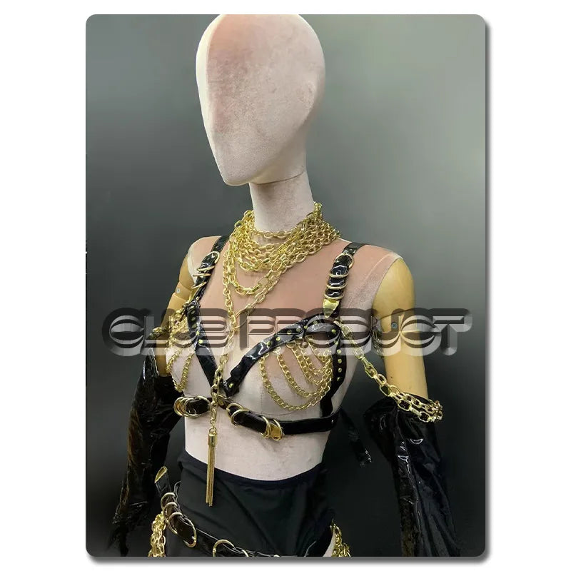 The Stardust Gilded Vixen – Black & Gold Chain Performance Suit