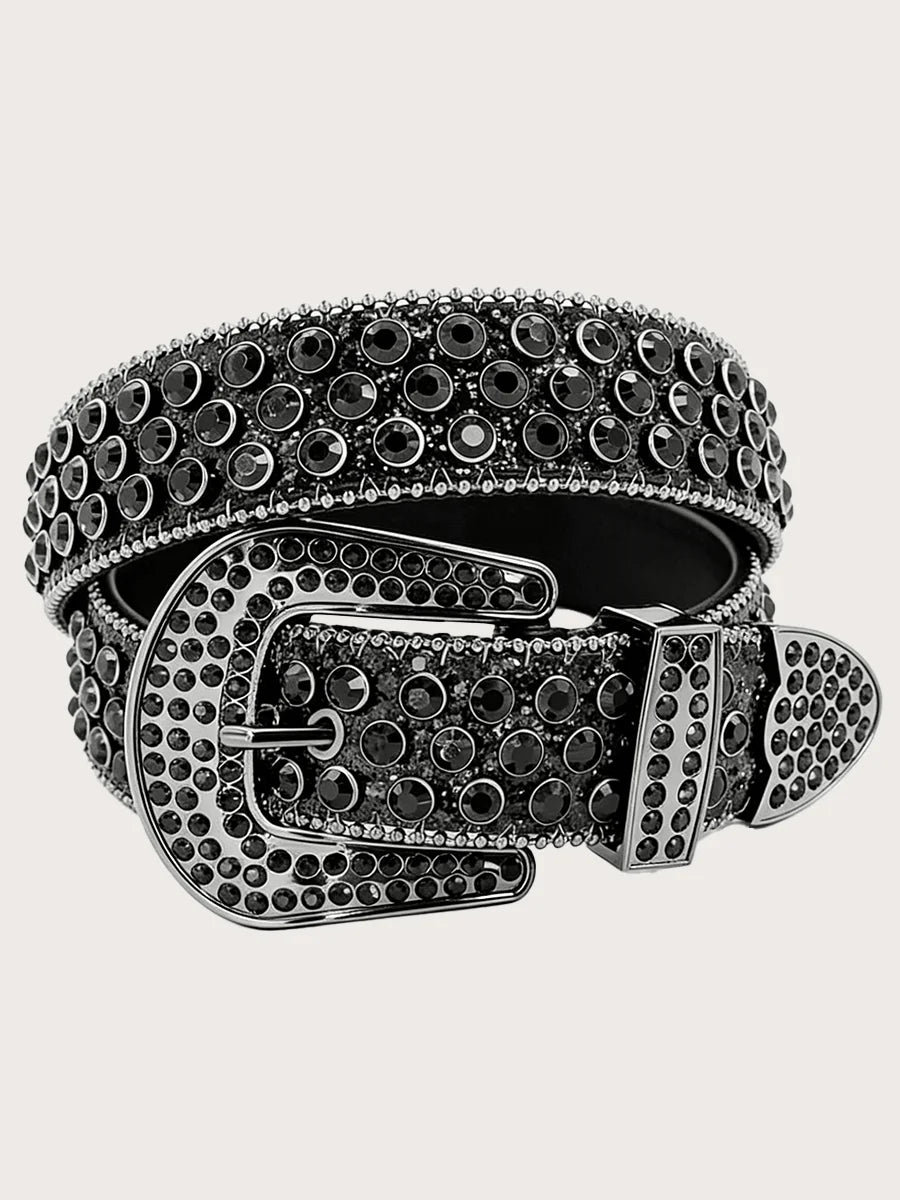 Rhinestone Embellished Animal Print PU Leather Belt