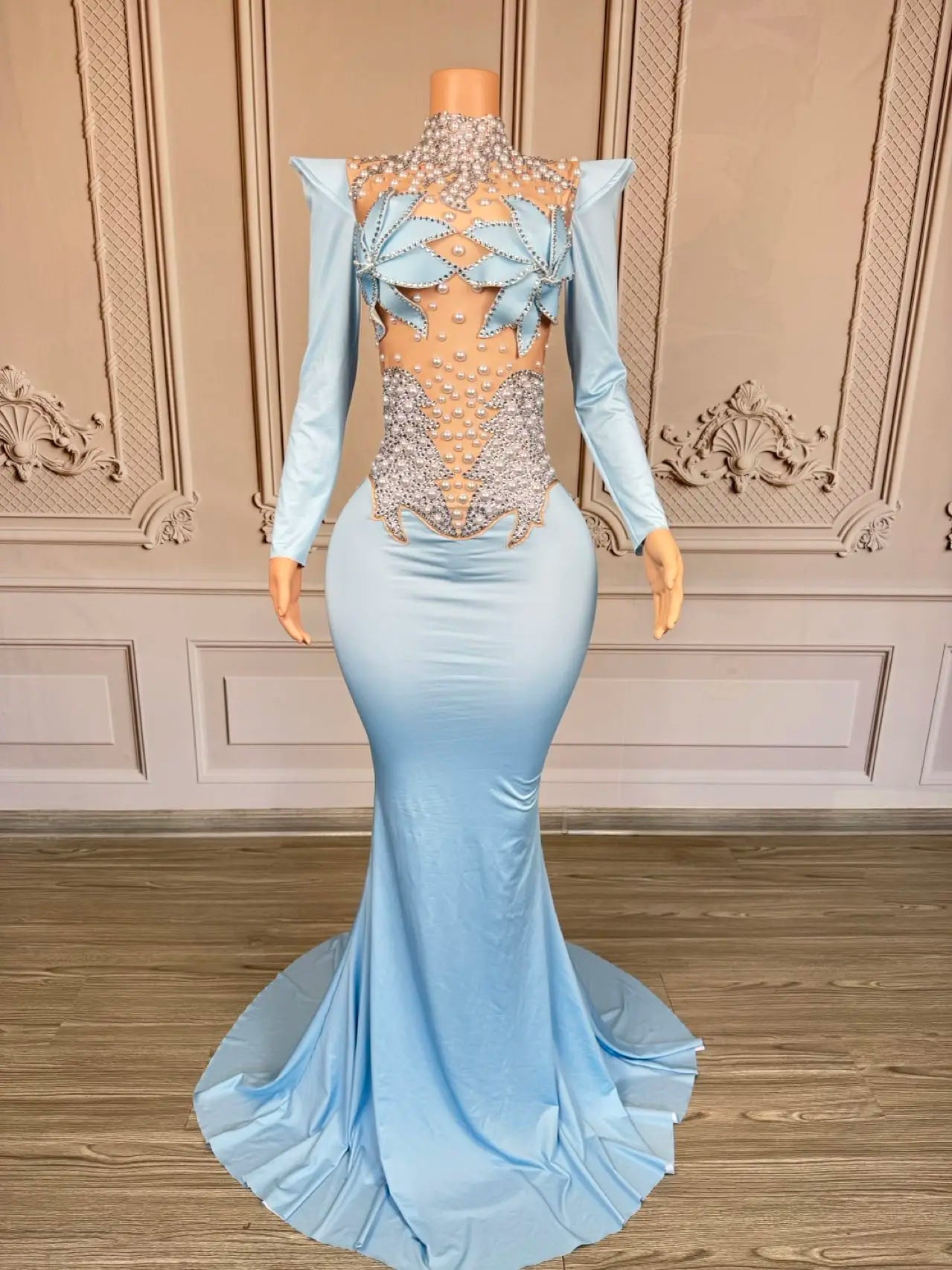 Rhinestone Floral Embroidered Mermaid Gala Gown & Trailing Evening Dress