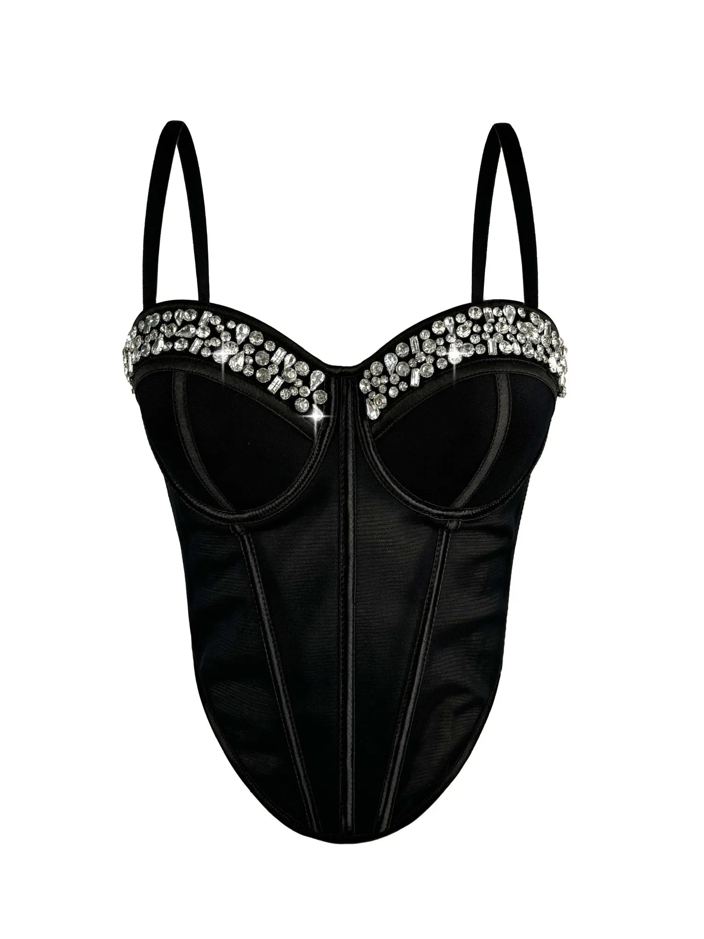 Diamond Embroidered Bustier Corset Crop Top Asymmetric Stage Bralette