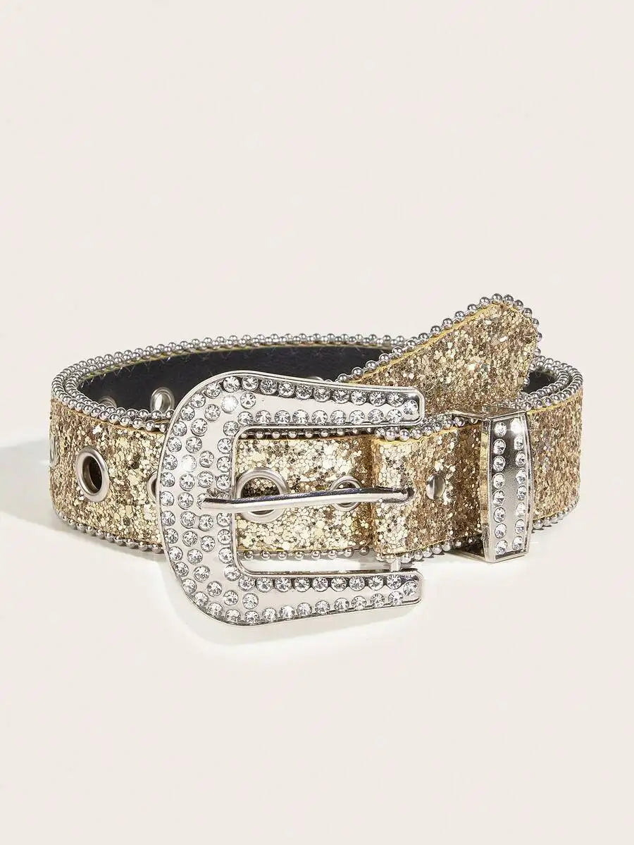 Rhinestone Embellished Animal Print PU Leather Belt