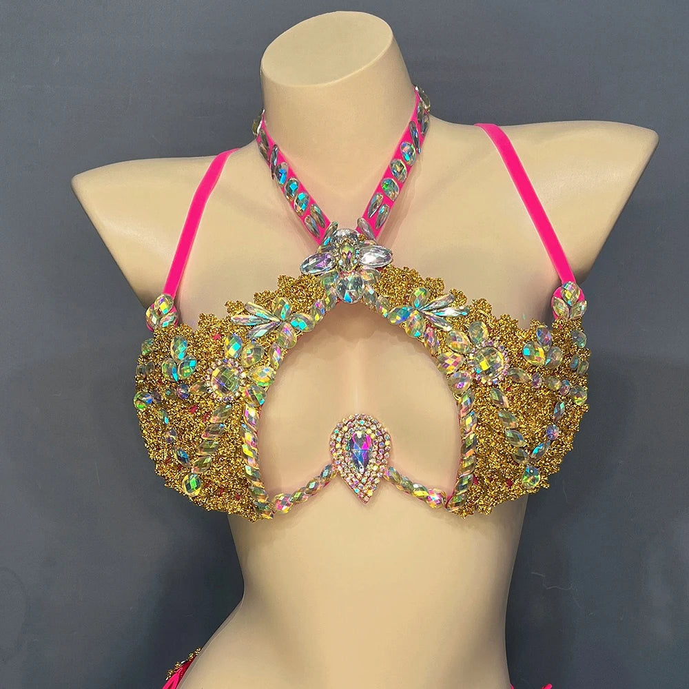 Sparkly Crystal Wire Bra Halter Top Samba Carnival Costume