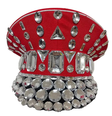 Rhinestone Studded Military Captain Hat & Stage Performance Security Cap