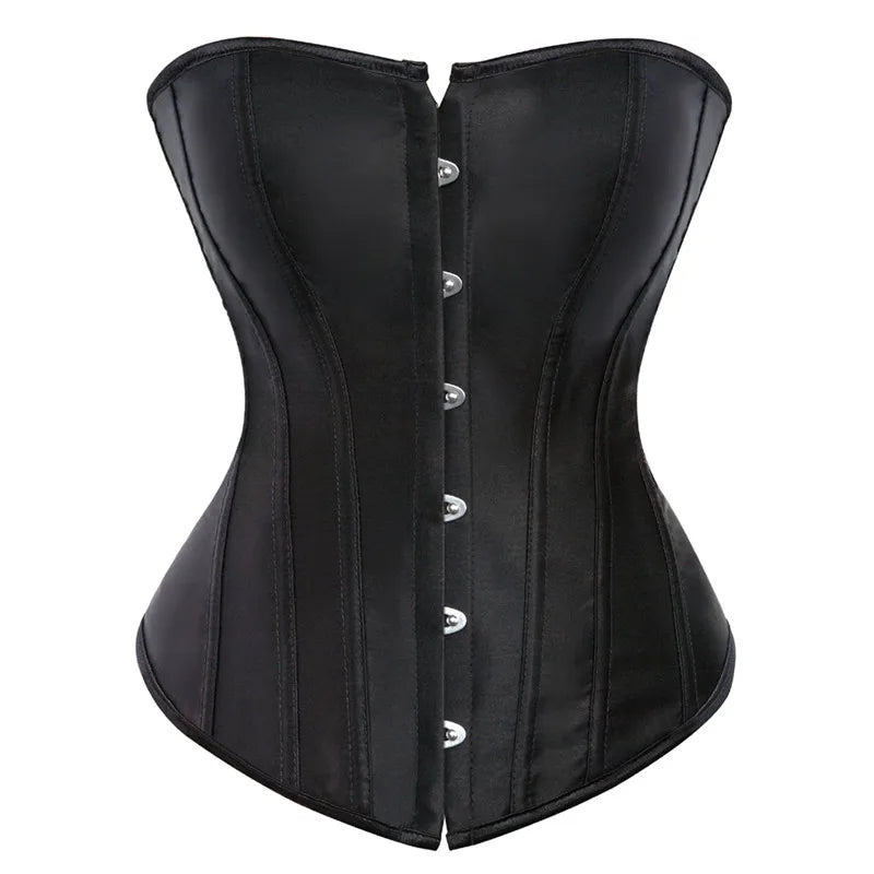 Vintage Overbust Corset Plus Size Satin Lace-Up Bustier Top