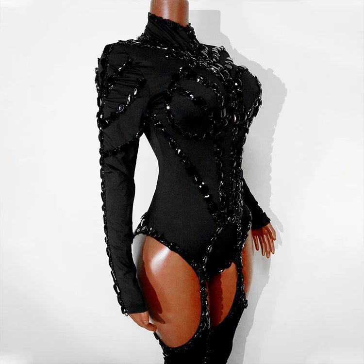 Rhinestone Mesh Jumpsuit Costume Set