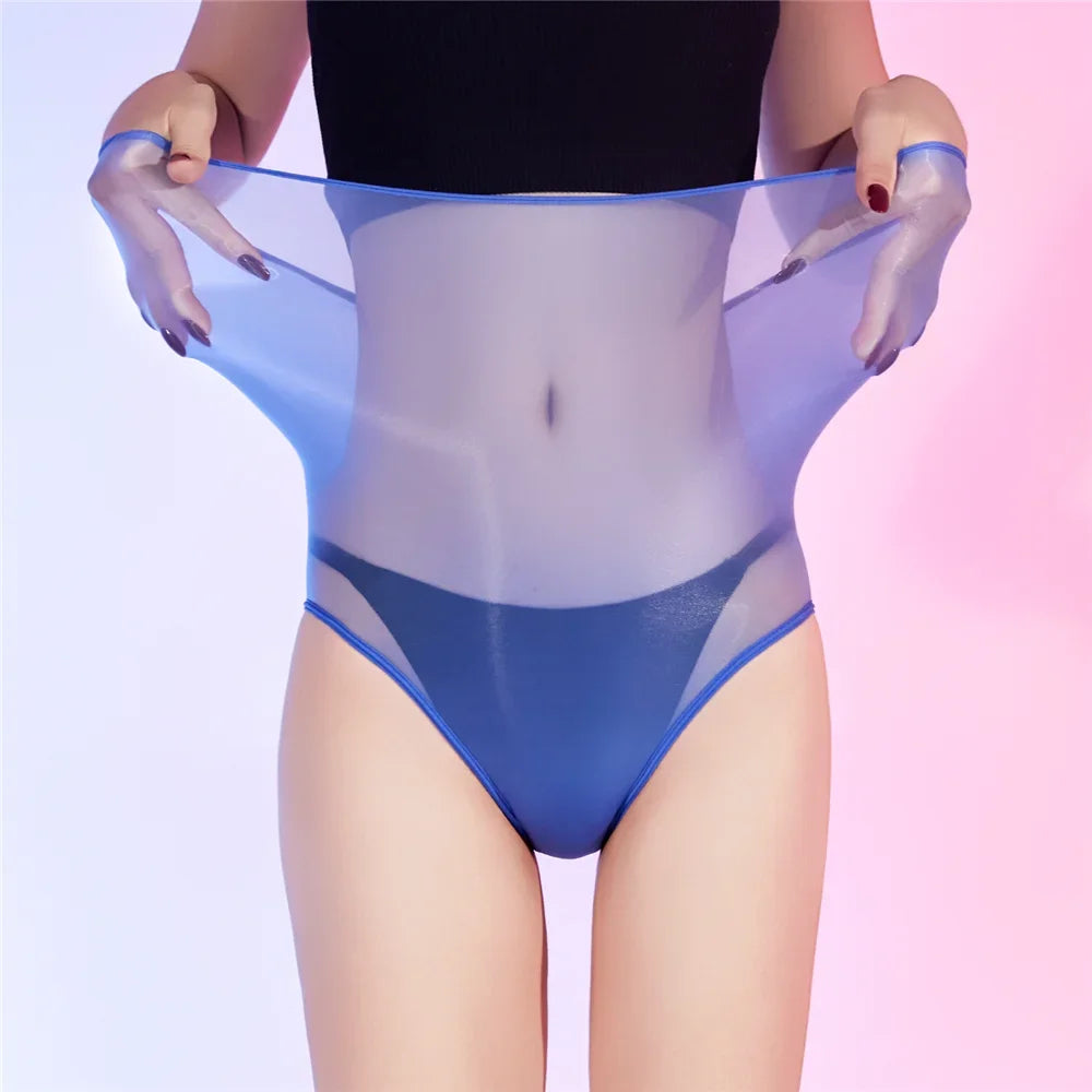 Sexy Women Unisex Silm Crotch Safety Short 6D Thin Bottom Wear Oil Shiny Briefs Sheer See Through U Convex Pouch Underwear