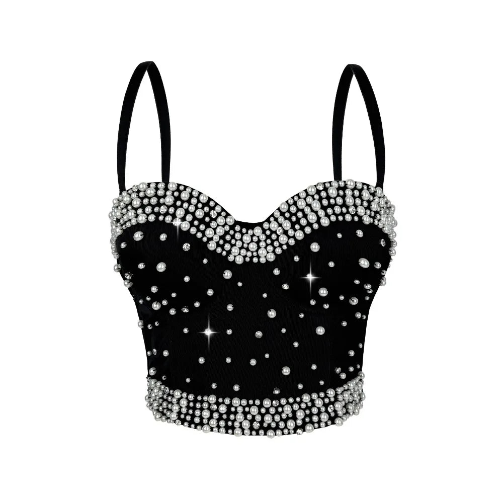 Sparkly Rhinestone Corset Crop Top Showgirl Stage Performance Camisole Bustier