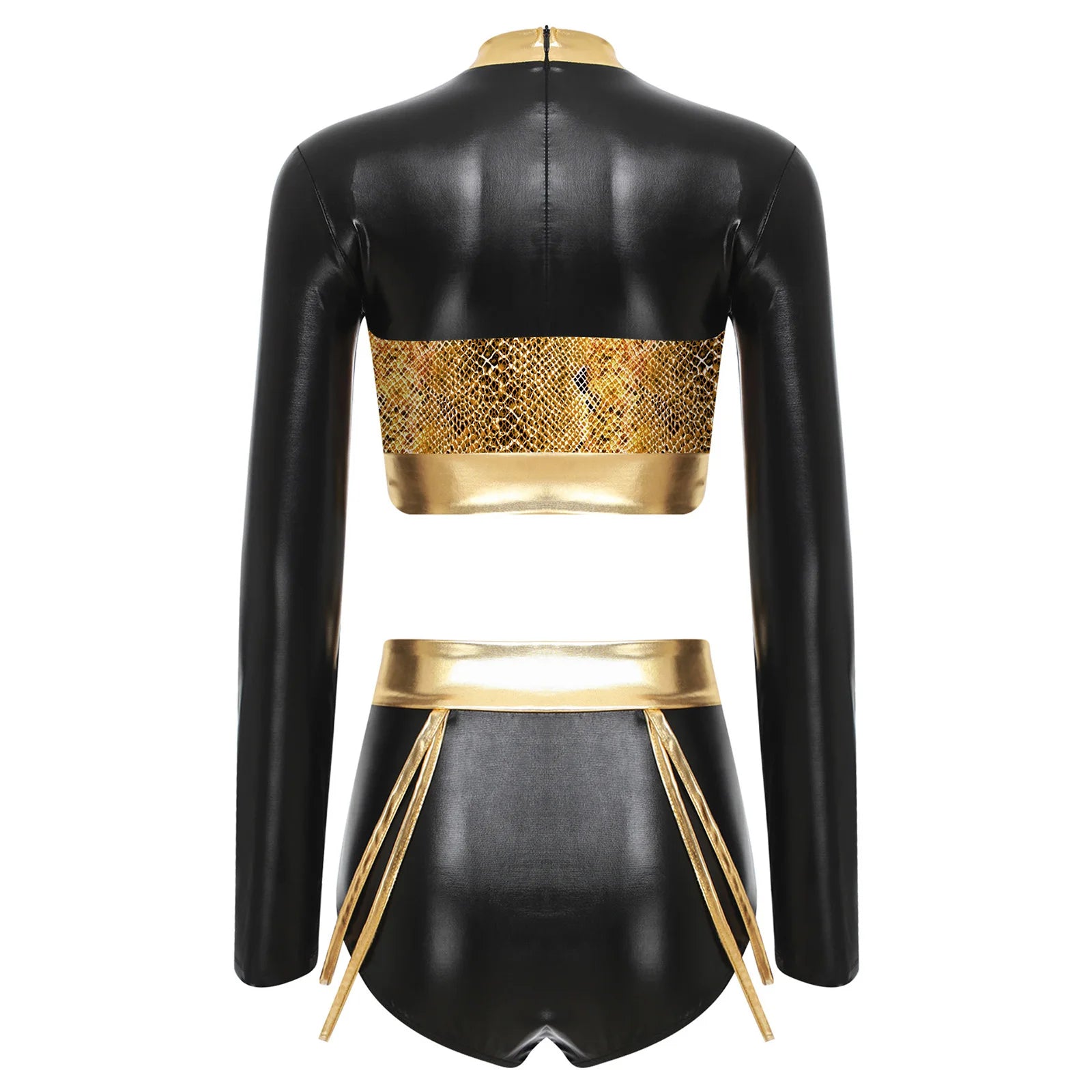 Fishnet Mesh & Metallic 2-Piece Bodysuit & Shorts Rave Costume Set
