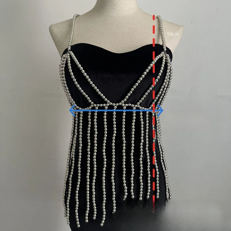 Pearl-Look Beaded Halter Bra Chain