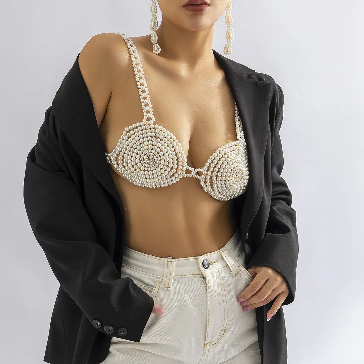 Handmade Pearl Bikini Bra Chain & Statement Chest Body Jewelry