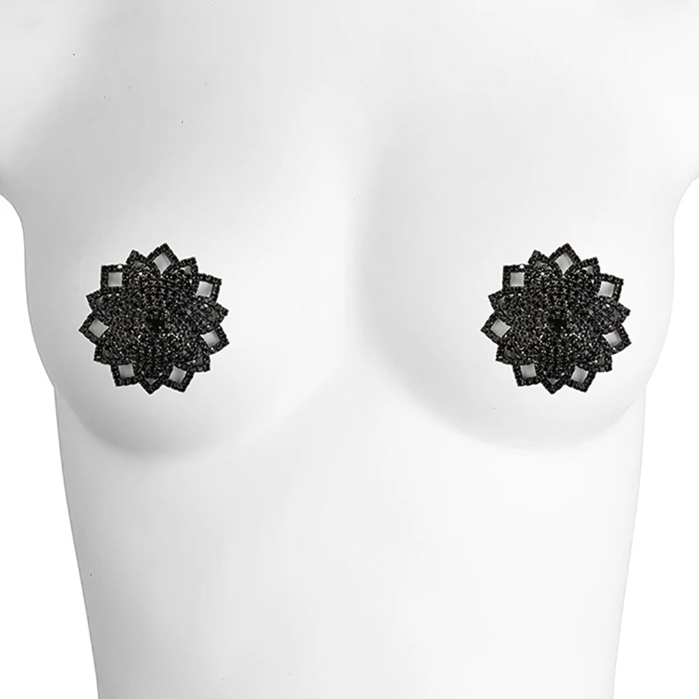 Sparkly Rhinestone Ornate Starburst Reusable Nipple Pasties Self-Adhesive Breast Covers