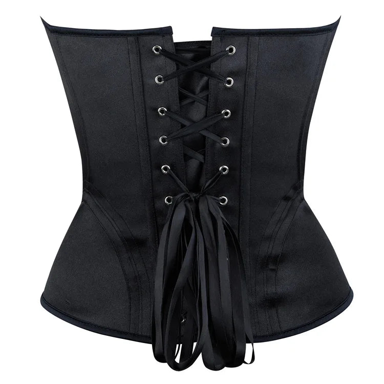 Overbust Corset Bustier Top Built-In Bra Cup Lace-Up Waist Cincher