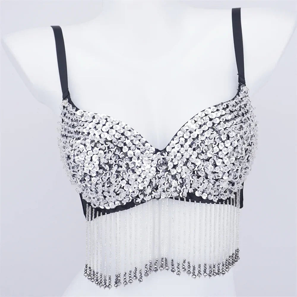 Sparkly Rhinestone Corset Top Showgirl Stage Performance Push-Up Bustier