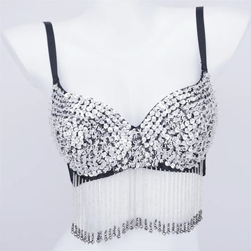 Sparkly Rhinestone Corset Top Showgirl Stage Performance Push-Up Bustier