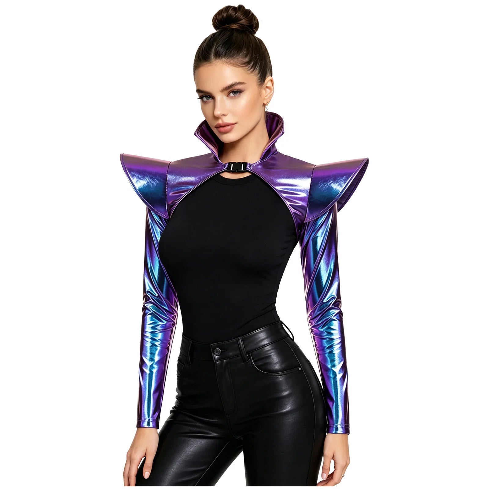 Metallic Shoulder Armor Shrug Crop Top & Sleeves Futuristic Pauldron Stage Costume