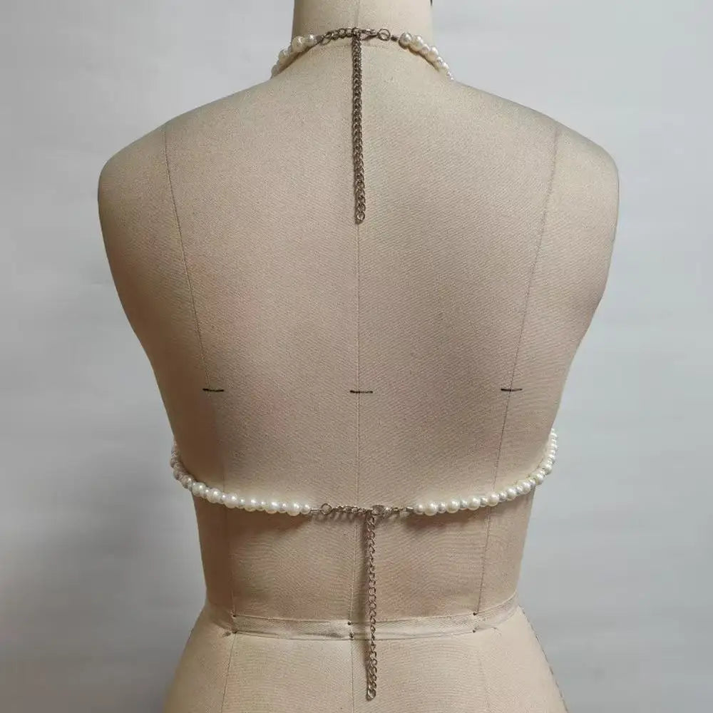 Shell-Look Bra Top with Imitation Pearls
