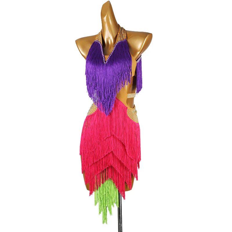 Sleeveless Latin Dance Fringe Dress & Competition Performance Costume