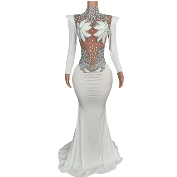 Rhinestone Floral Embroidered Mermaid Gala Gown & Trailing Evening Dress