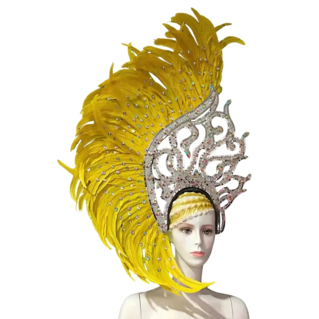 The Stardust Samba Radiance – Elegant Feathered Stage & Carnival Headdress
