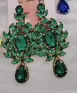 Oversized 4.7" Glass Gemstone Statement Drop Earrings Drag Queen Stage Jewelry