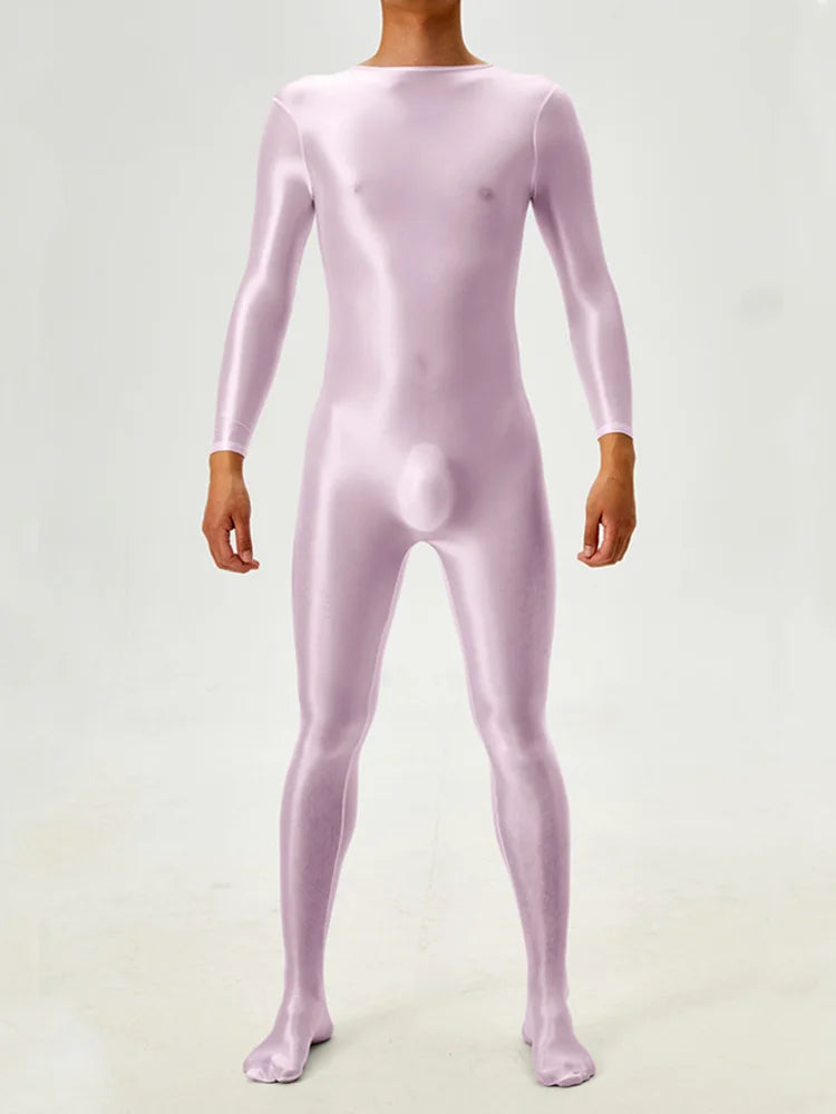 Sexy Candy Color Oil Glossy Shiny Shapping Bodysuit Stain Smooth Sheer See Through Sexy Tights Elastic Fitness Leotard