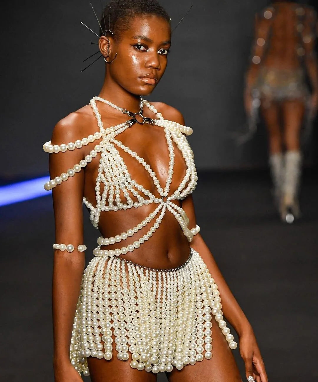 Pearl-Look Shoulder Bra & Chain Skirt Jewelry