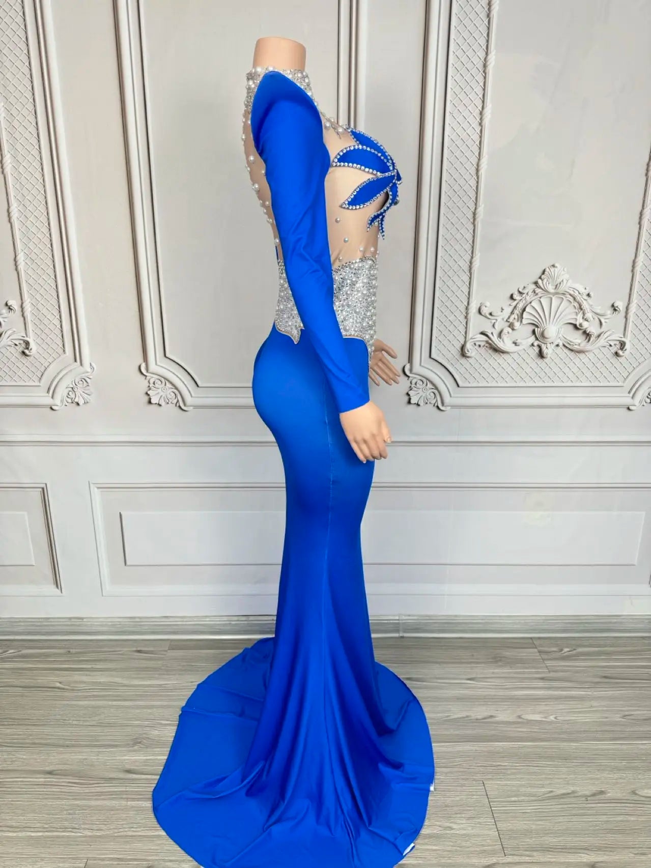 Rhinestone Floral Embroidered Mermaid Gala Gown & Trailing Evening Dress