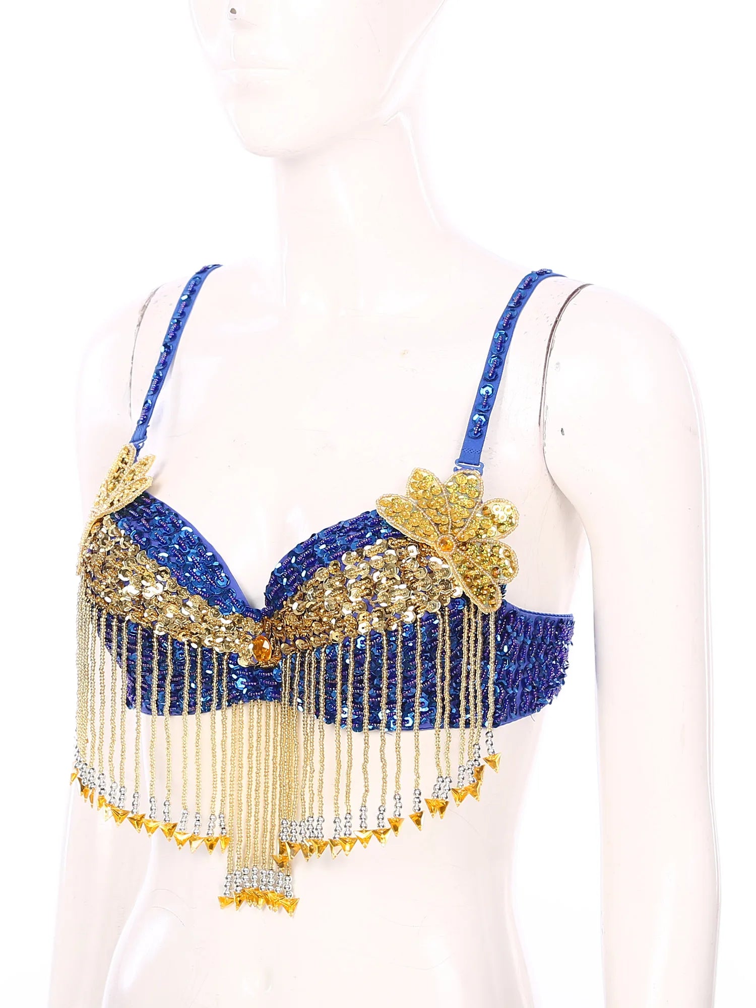 Sparkly Floral Beaded Sequin Belly Dance Bra & Tassel Performance Top