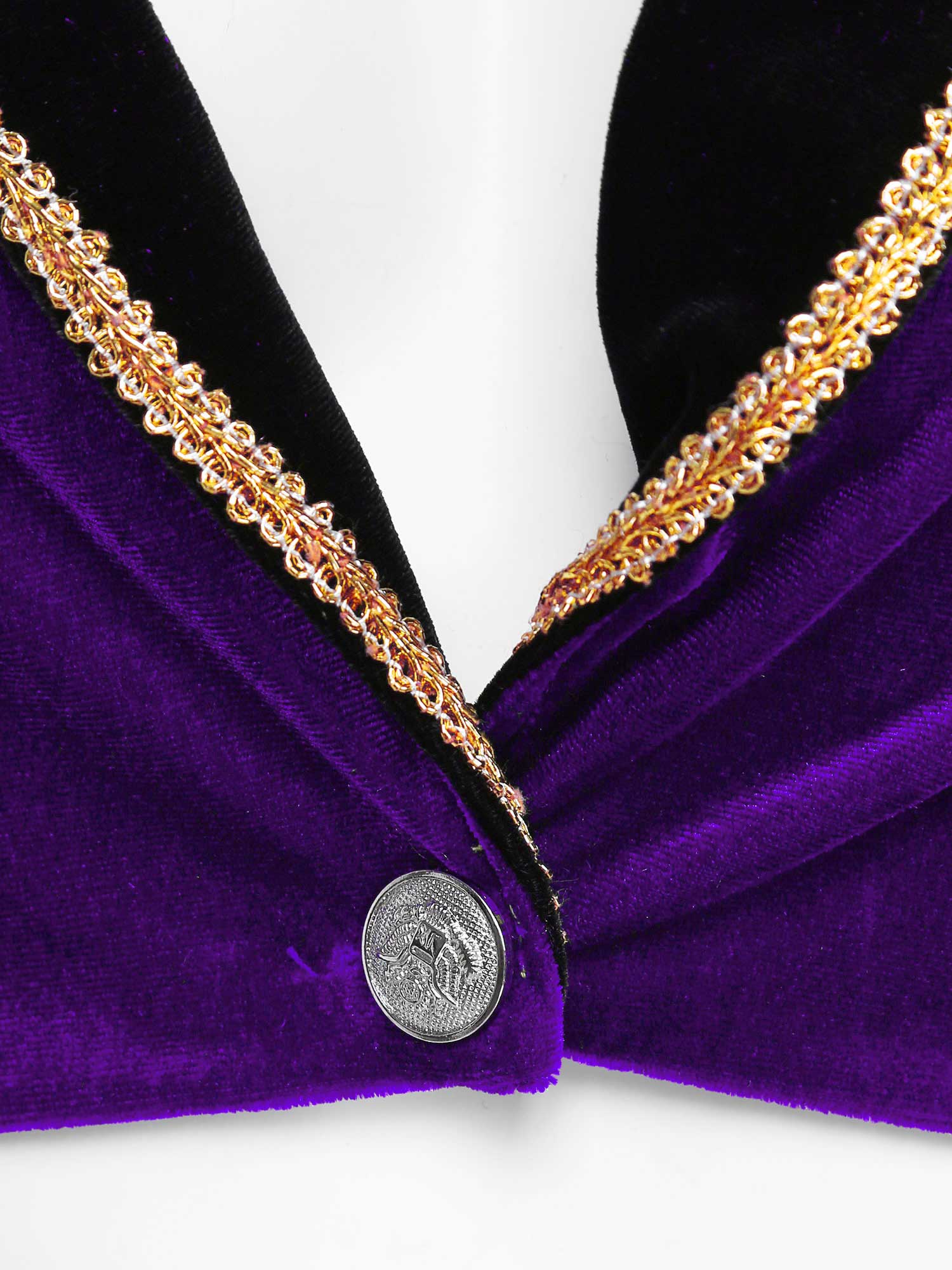 Velvet Circus Ringmaster Gold-Trimmed Swallow-Tail Blazer Coat