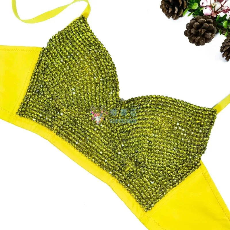 Colored Rhinestone Longline Costume Bra