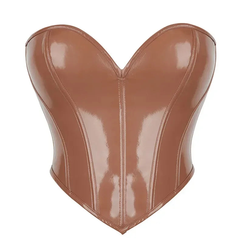 Shiny PVC PU Leather Bustier Corset Crop Top Body Shaper Vest