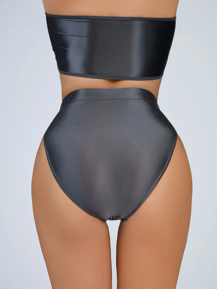 High-Waist Oil Glossy Sheer G-String Thong Satin Smooth Seamless Briefs