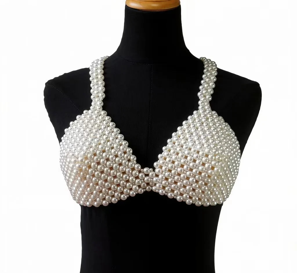 Handmade Pearl Bikini Bra Chain & Worn-Outside Body Jewelry