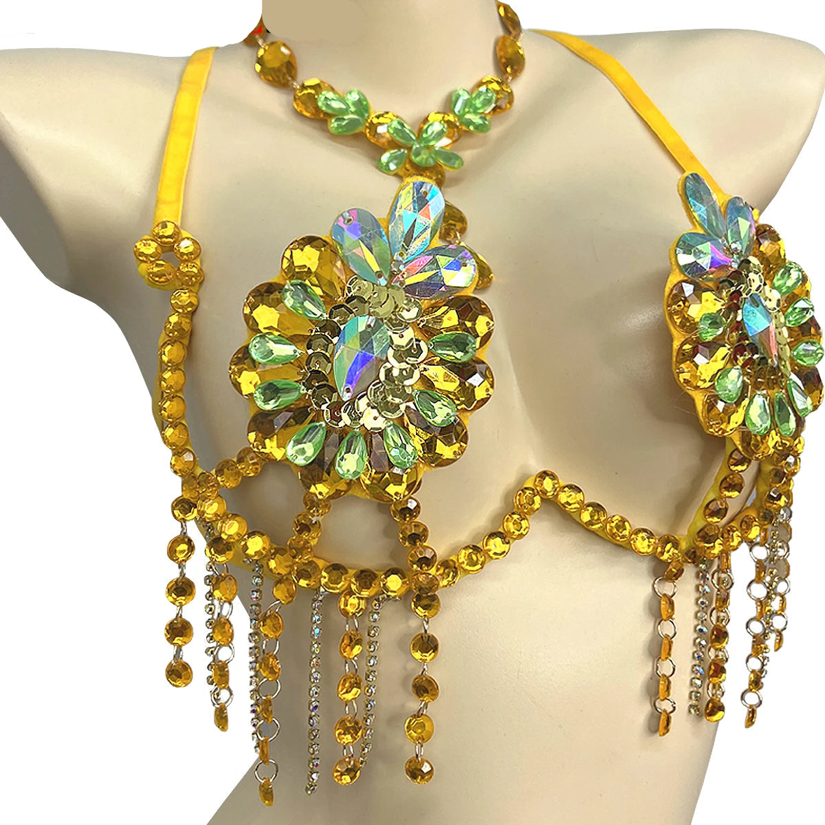 Sparkly Samba Carnival Stone Wire Bra & Necklace Two-Piece Dance Costume Set