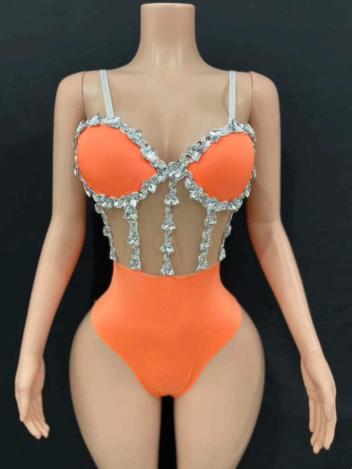 Multi-Colored Triangle Halter Bodysuit & Stage Performance Dancewear