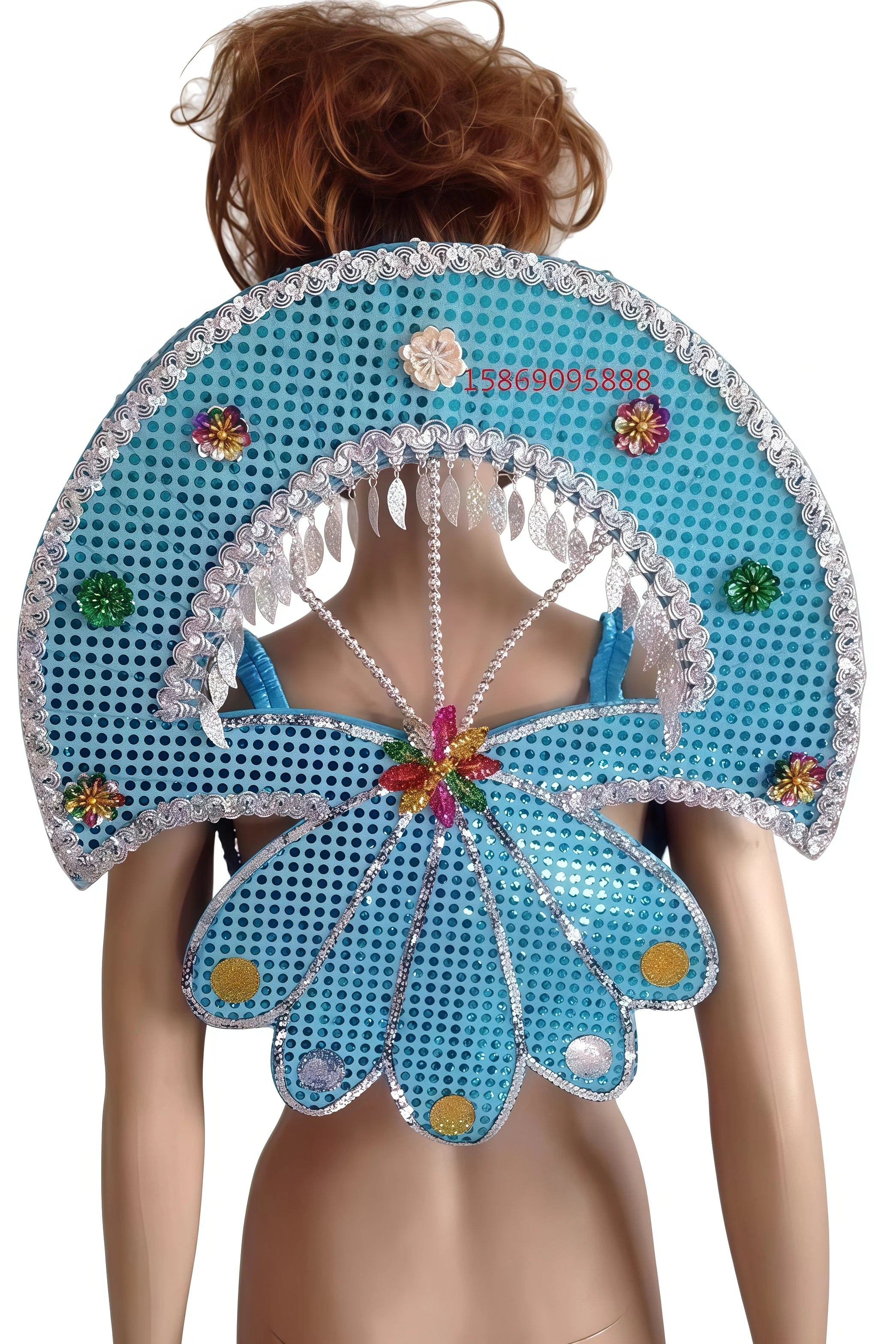 Sequined Butterfly-Style Costume Backpiece with Draped Chain