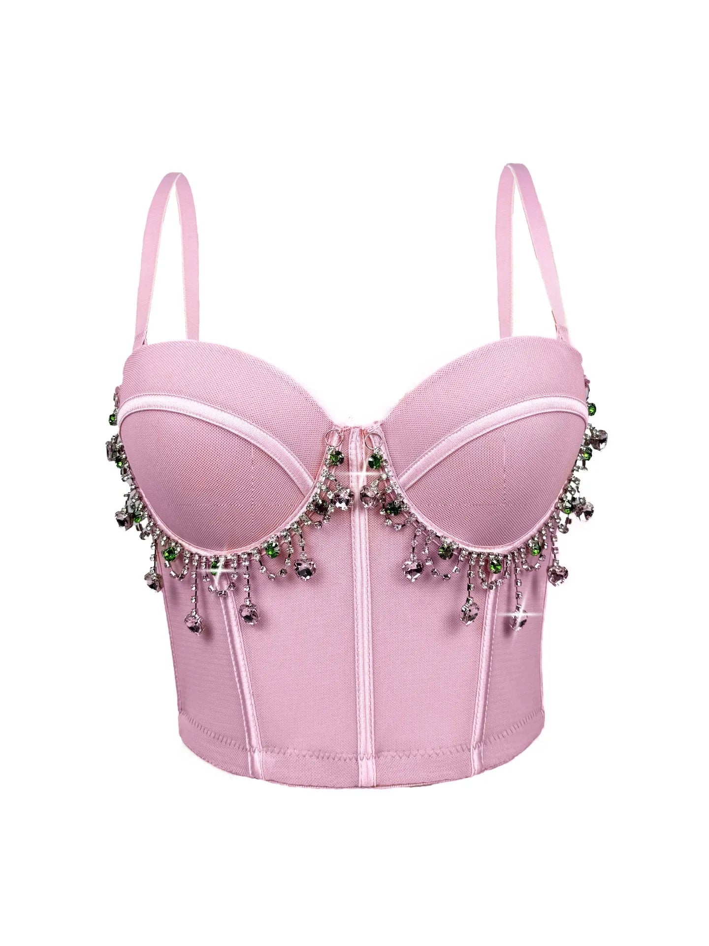 Mesh Bustier Corset Crop Top Diamond Embroidery Tassel Evening Party Bralette