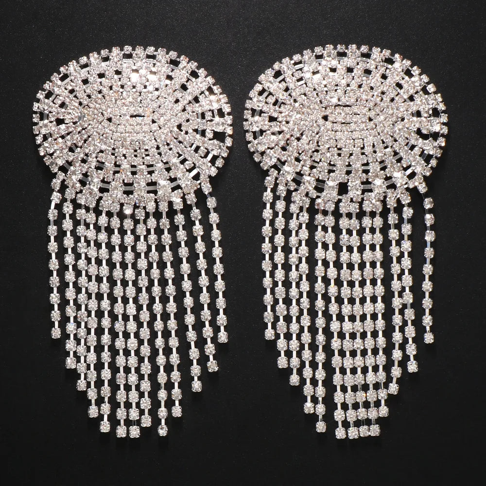 Sparkly Glass Crystal Rhinestone Tassel Nipple Pasties Rave Body Jewelry