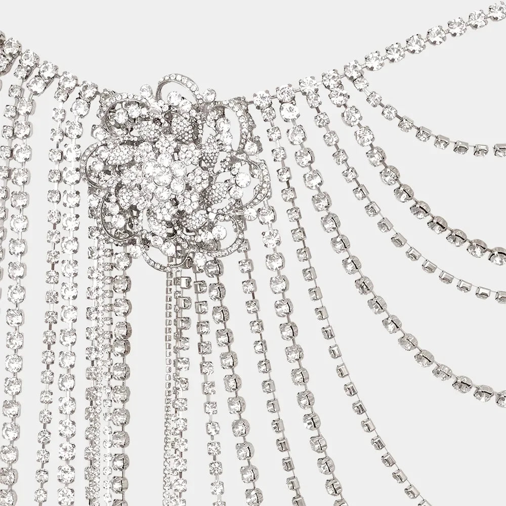 Floral Rhinestone Fringe Chain Skirt