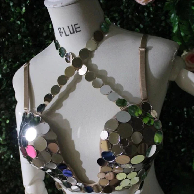 Silver Sequin Pole Dance Bikini Costume for Women | Go-Go Stagewear