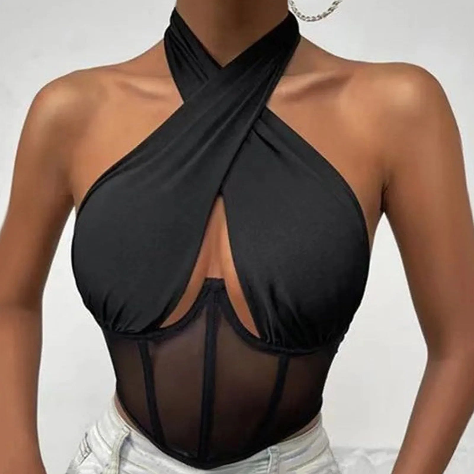 Sleeveless Fishbone Corset Cropped Top