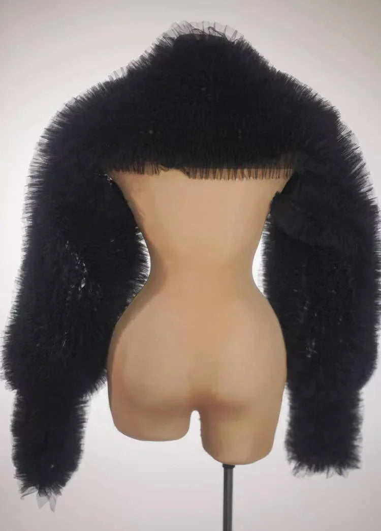 Silver Mirror Asymmetrical Bodysuit, Sculpted Captain Hat & Puffer Bolero Coat 3-Piece Stage Costume Set