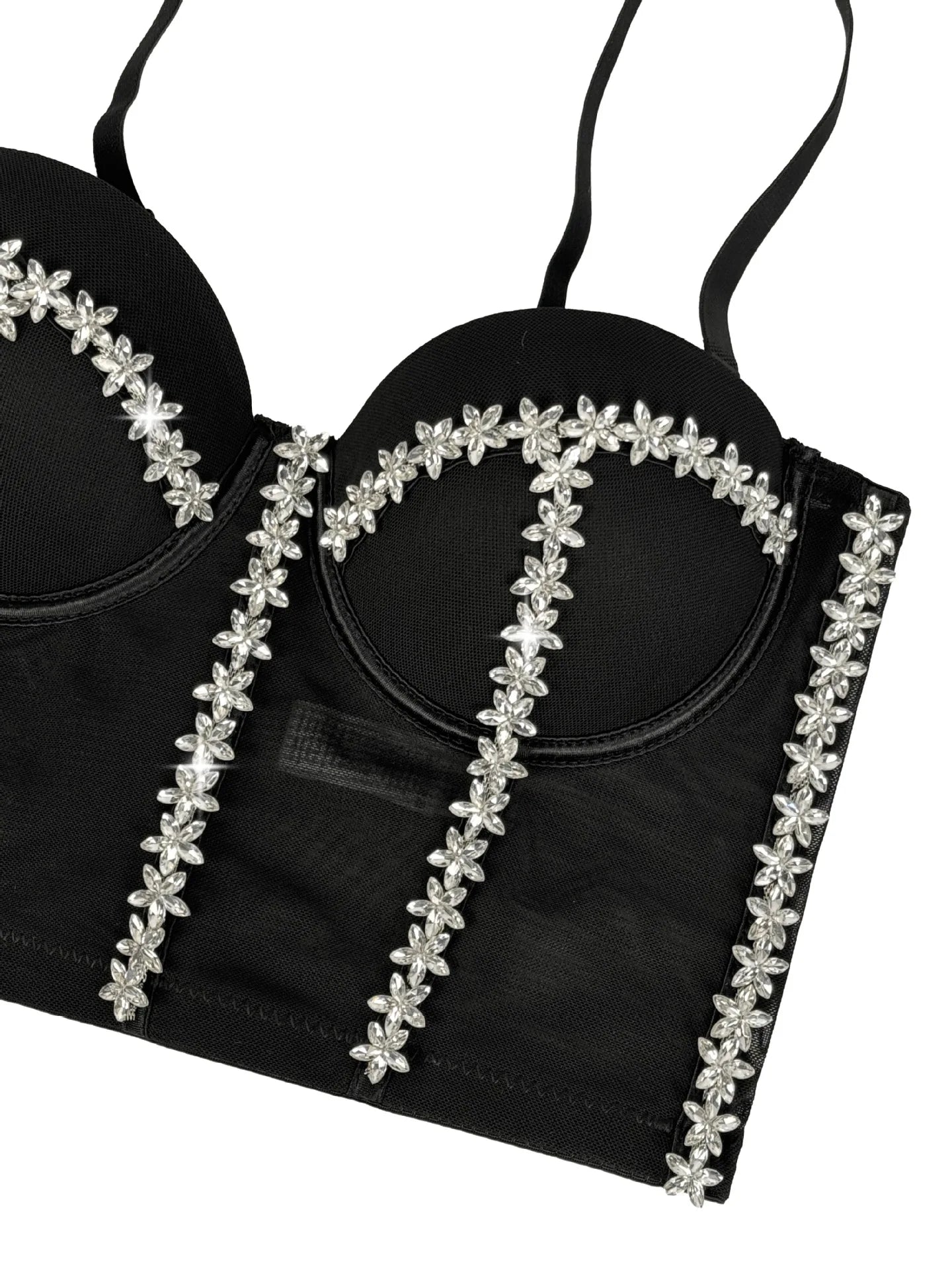 Crystal Embroidered Bustier Corset Crop Top Evening Party Stage Bralette