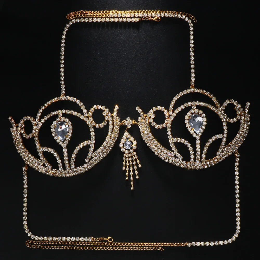 Teardrop Rhinestone Bra Chain Top