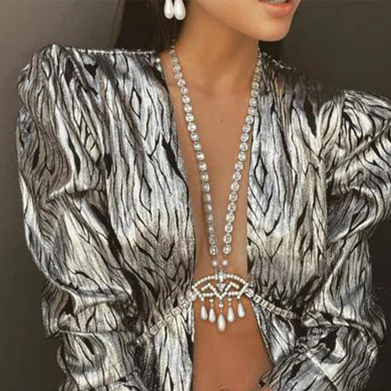 Vintage-Inspired Luxury Big Crystal Geometric Chest & Belly Body Chain