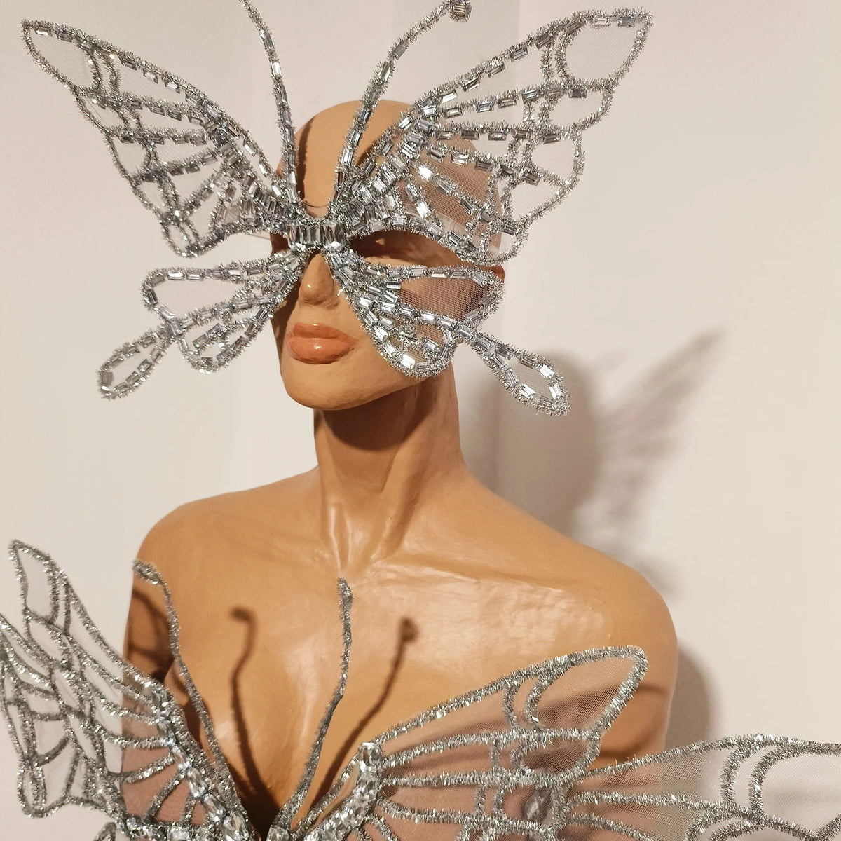 Silver Crystal Mesh 3D Butterfly Rhinestone Wings Jumpsuit
