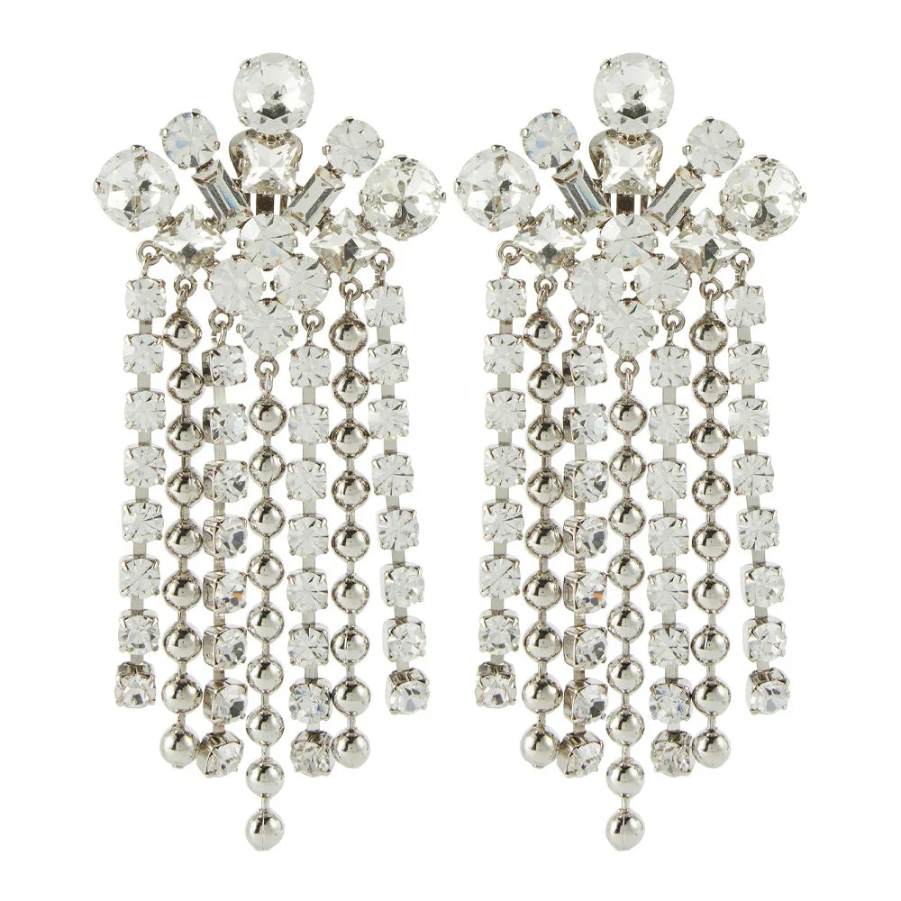 Geometric Crystal Tassel Clip-On Earrings – No-Piercing Statement Dangle Earrings for Brides, Weddings & Gala Events