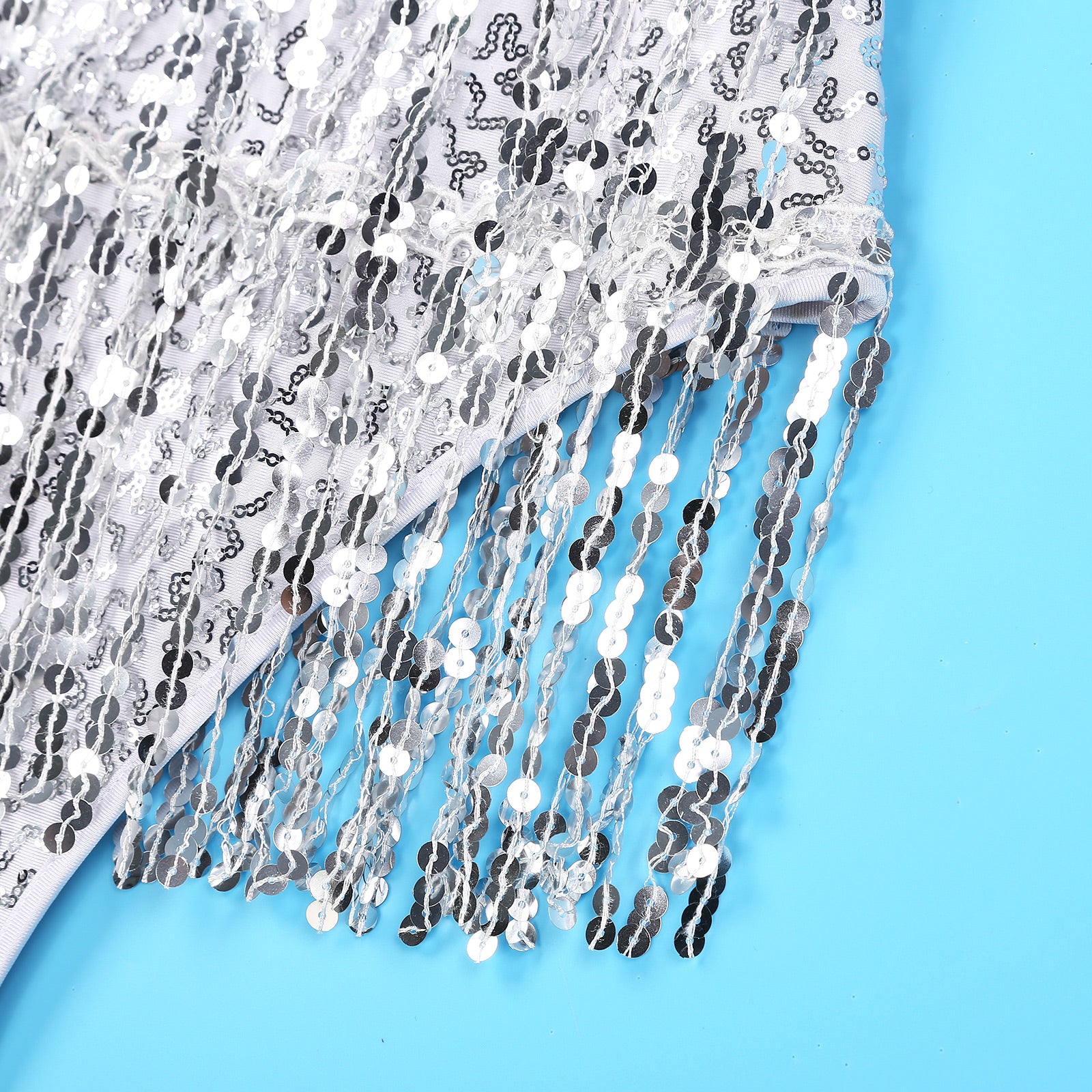 Glitter Sequin Fringe Latin Dance Leotard & Backless Performance Bodysuit
